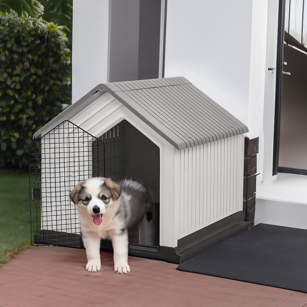 Grey Small Waterproof Plastic Dog House Pet Kennel Bathroom Deco