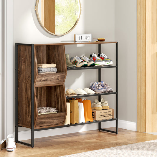 Three-Tier Shoe Organizer Shelf in Brown Modern Walnut