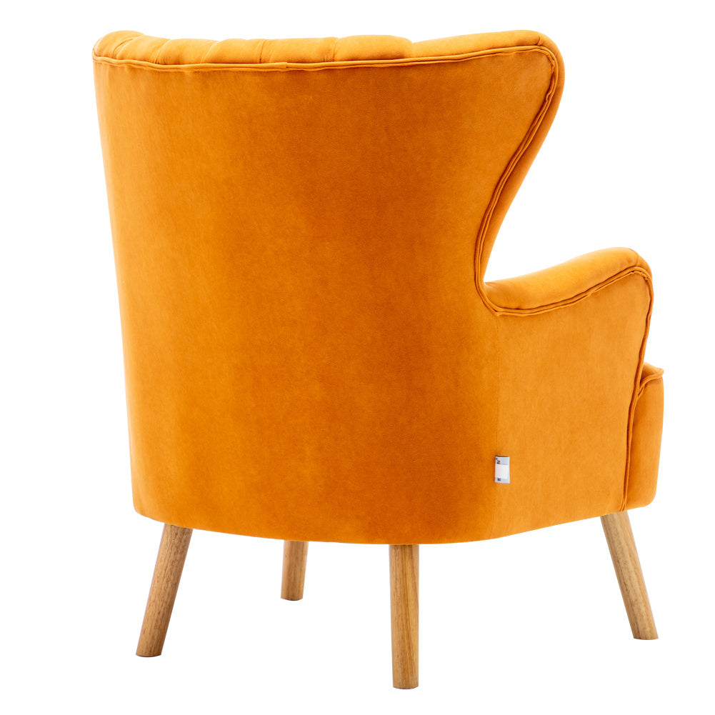 Frosted Velvet Wingback Armchair with Footstool and Lumbar Pillow Orange