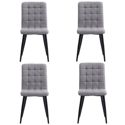 Set of 4 Buttoned Linen High Back Dining Chairs Grey