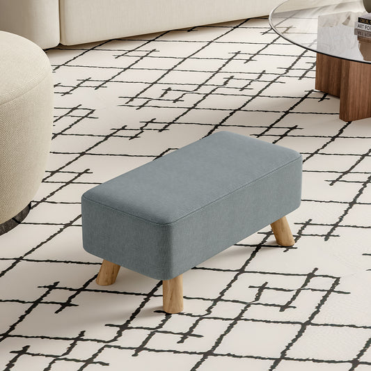 Grey Linen Pouffe Footstool with Wooden Legs