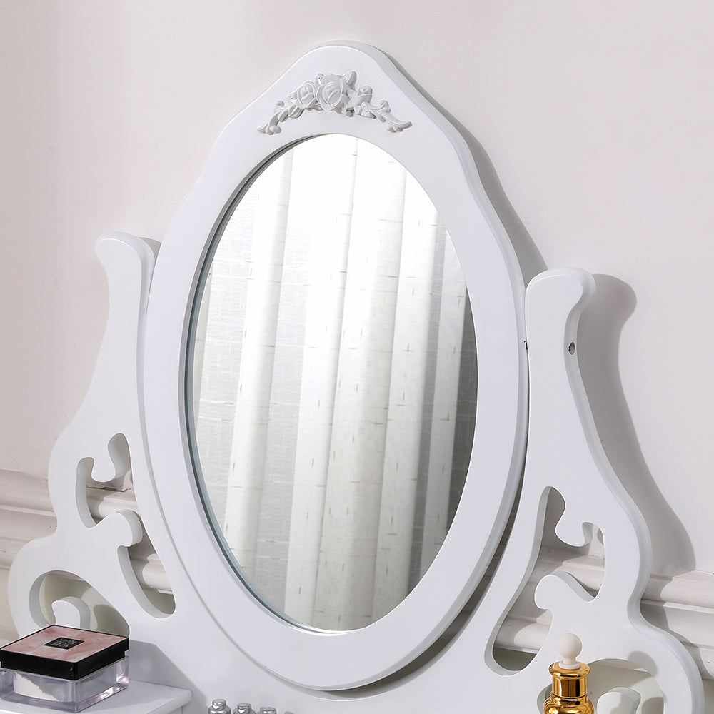 White Bedroom Makeup Vanity Desk with Mirror and Stool