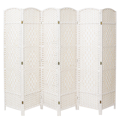 White Solid Weave Wicker Wood Room Divider 6 Panel