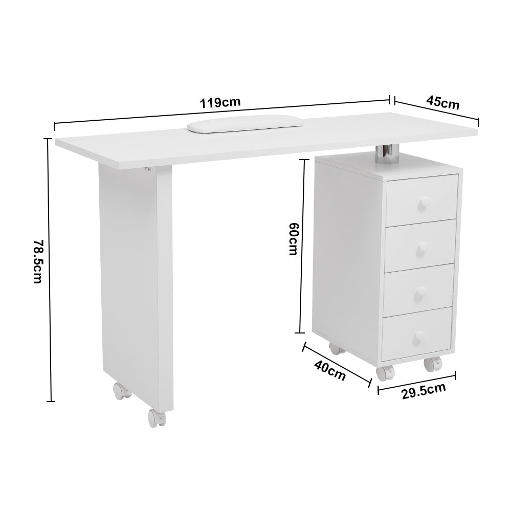 White 4 Drawers Manicure Nail Table Beauty Desk on Wheels