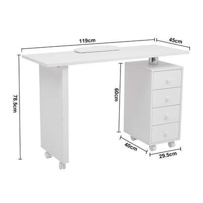 White 4 Drawers Manicure Nail Table Beauty Desk on Wheels