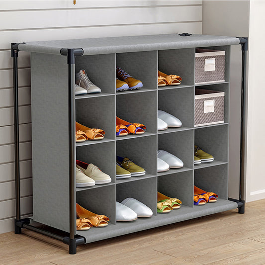 Grey 16 Cube Fabric Shoe Storage Rack