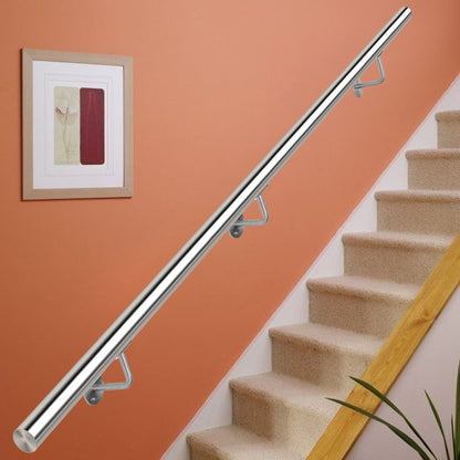 Round Brushed Stainless Steel Bannister Rail Balustrade Stair Handrail, 3.75M