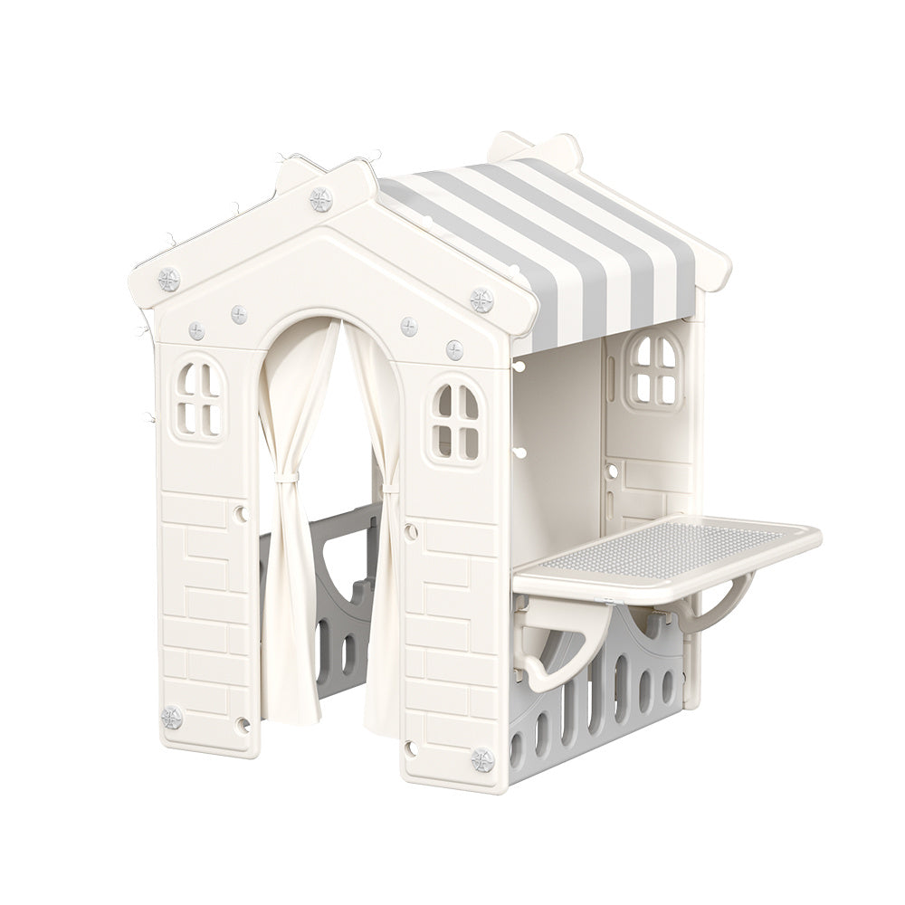 Grey Plastic Kids Playhouse Portable Game Cottage with Curtain