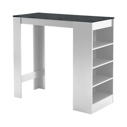 White Wooden Bar Table with Open Shelves,Black Table Top