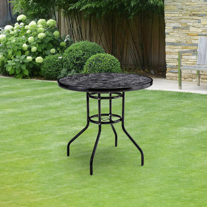 Black Round 80cm Garden Tempered Glass Marble Coffee Table