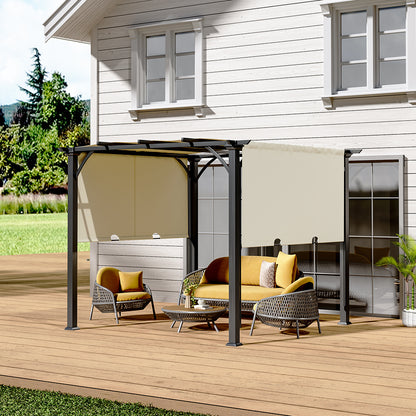 Black Outdoor Patio Pergola with Beige Retractable Canopy