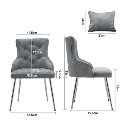 Grey Velvet Tufted Dining Chair with Cushion