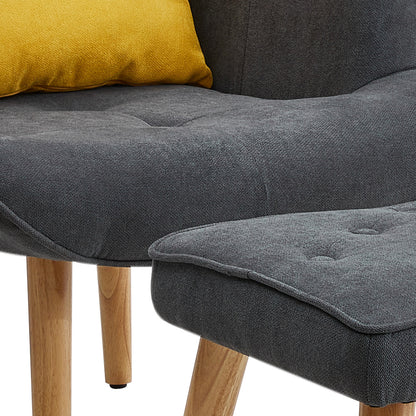 Grey Tufted Armchair with Cushion and Footstool