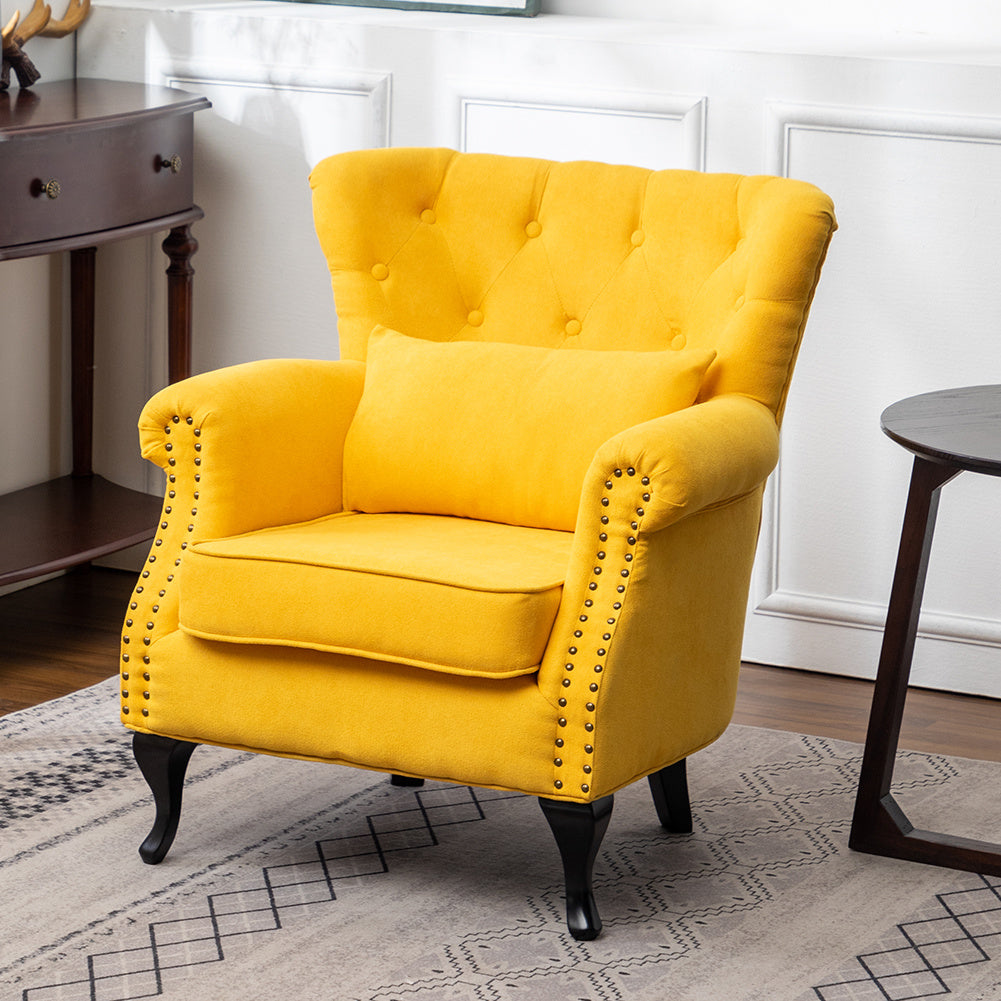 Chesterfield Armchair Thick Cushion with Lumbar Pillow, Yellow