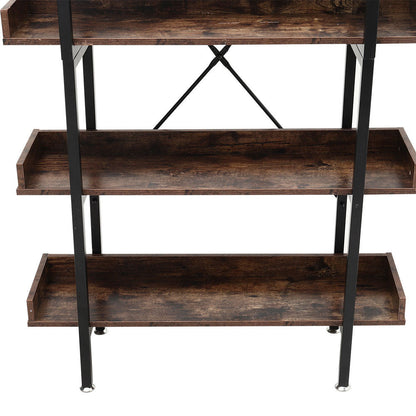 Brown 5 Tier Industrial Shelving Unit Bookcase Display Shelf