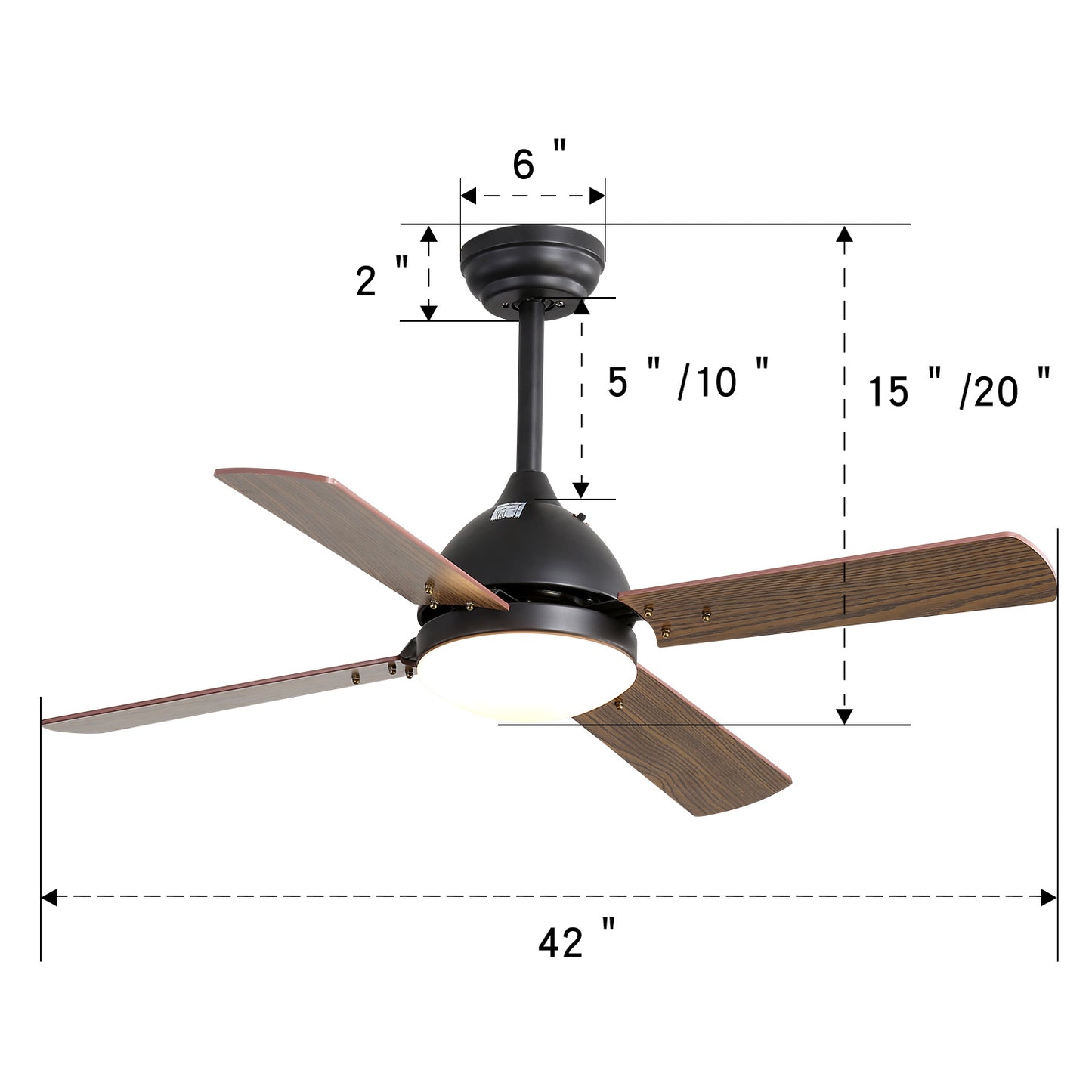 42 Inch Brown Ceiling Fan with LED Light Kit, 4 Blades and Remote Control