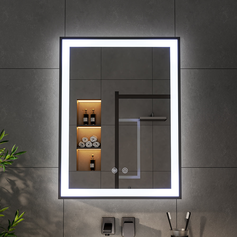 Single Door Fog Free Black Edge LED Bathroom Mirror Cabinet