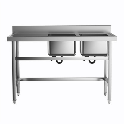 Commercial Work Sink 2 Compartment Stainless Steel with Left Drainboard