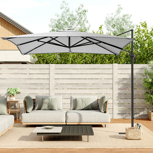 3M Large Garden Roma Tilting Aluminium Cantilever Parasol With Cross Base, Light Grey