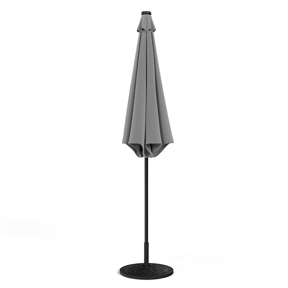 3M Large Garden LED Parasol Outdoor Beach Umbrella with Light Sun Shade Crank Tilt with 10KG Round Base, Light Grey