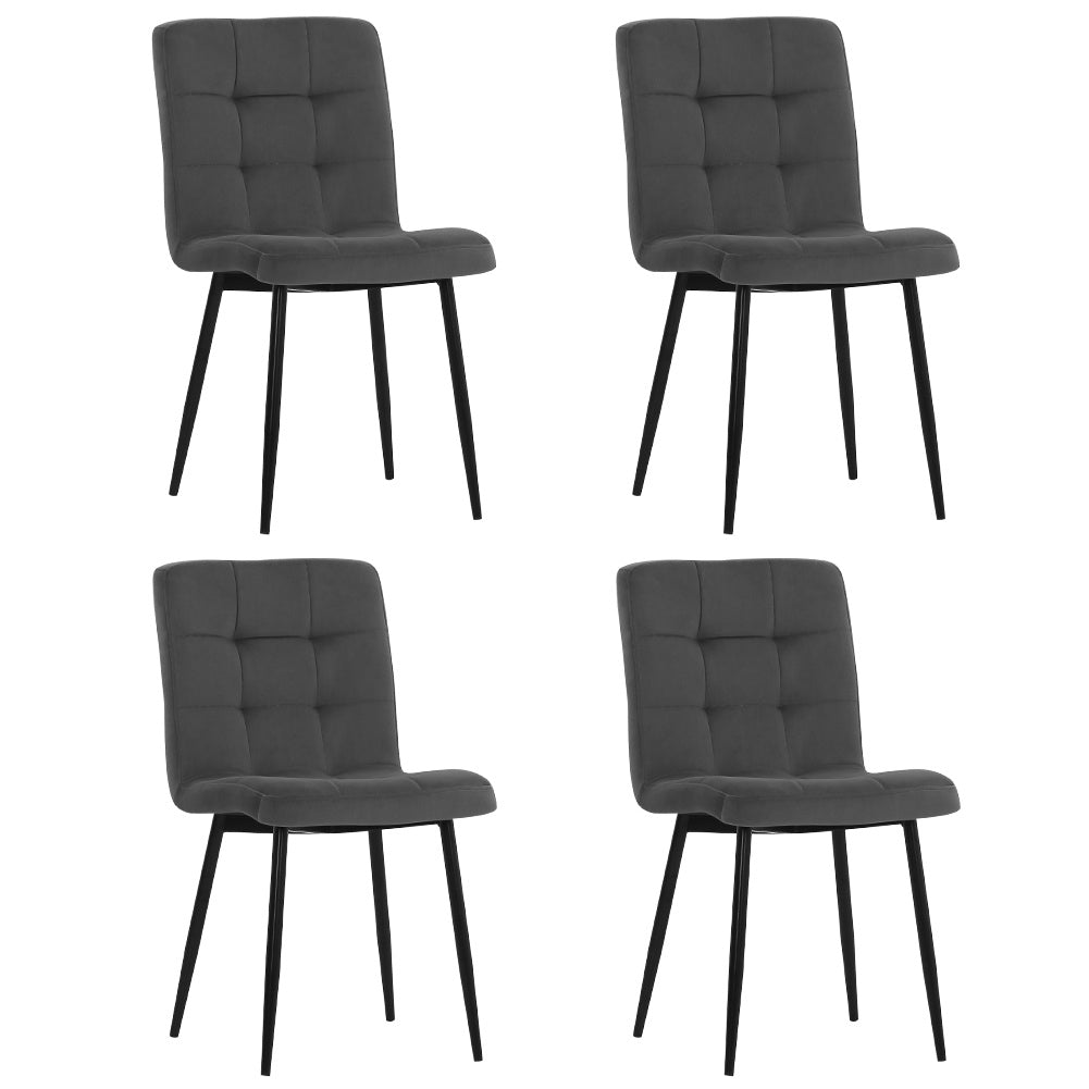 Set of 4 Matte Velvet Padded Dining Chairs Dark Grey