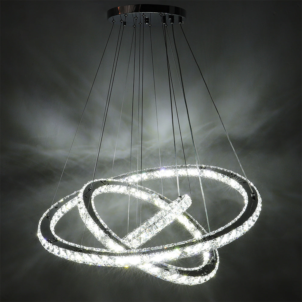 White LED Chandelier Lamp Wire Pendant Crystal Ceiling Lights, 30+50+70CM