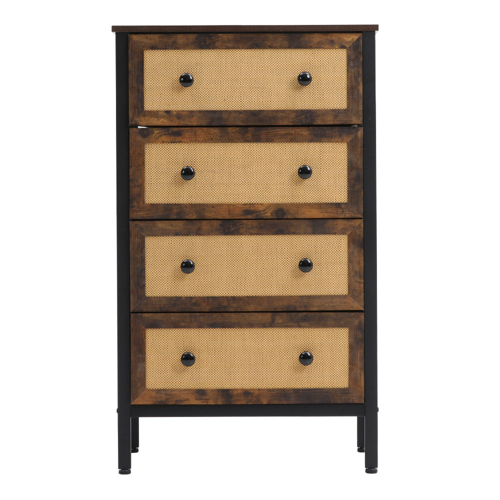 Rustic Rattan Storage Cabinet with Four Drawers