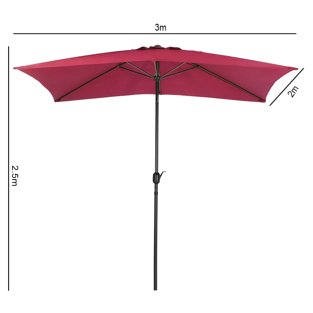 2x3M Parasol Umbrella Patio Sun Shade Crank Tilt with Round Base,Wine Red