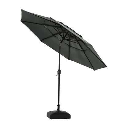 3x3M Dark Grey Outdoor Parasol 3 Tier Umbrella Crank Tilt with Base