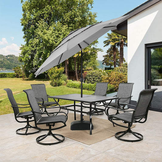 3x3M Light Grey Outdoor Parasol 3 Tier Umbrella Crank Tilt with Base