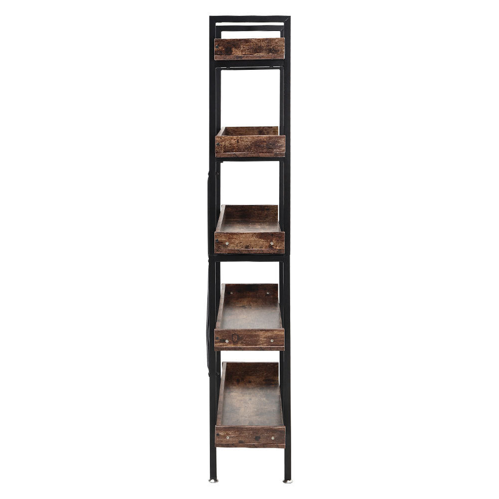 Brown 5 Tier Industrial Shelving Unit Bookcase Display Shelf