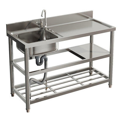 Silver 120cm W Stainless Steel Compartment Sink with Shelves