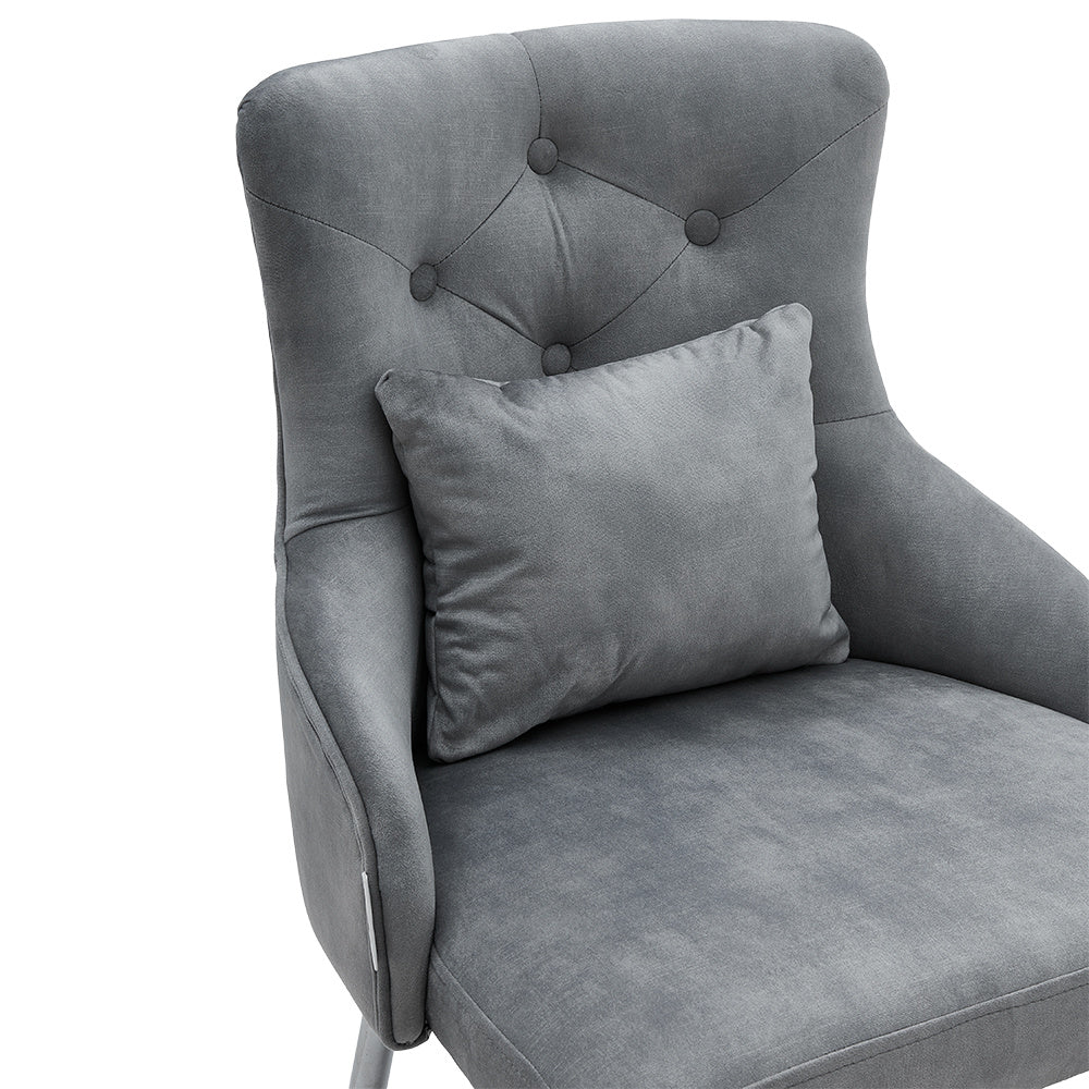 Grey Velvet Tufted Dining Chair with Cushion