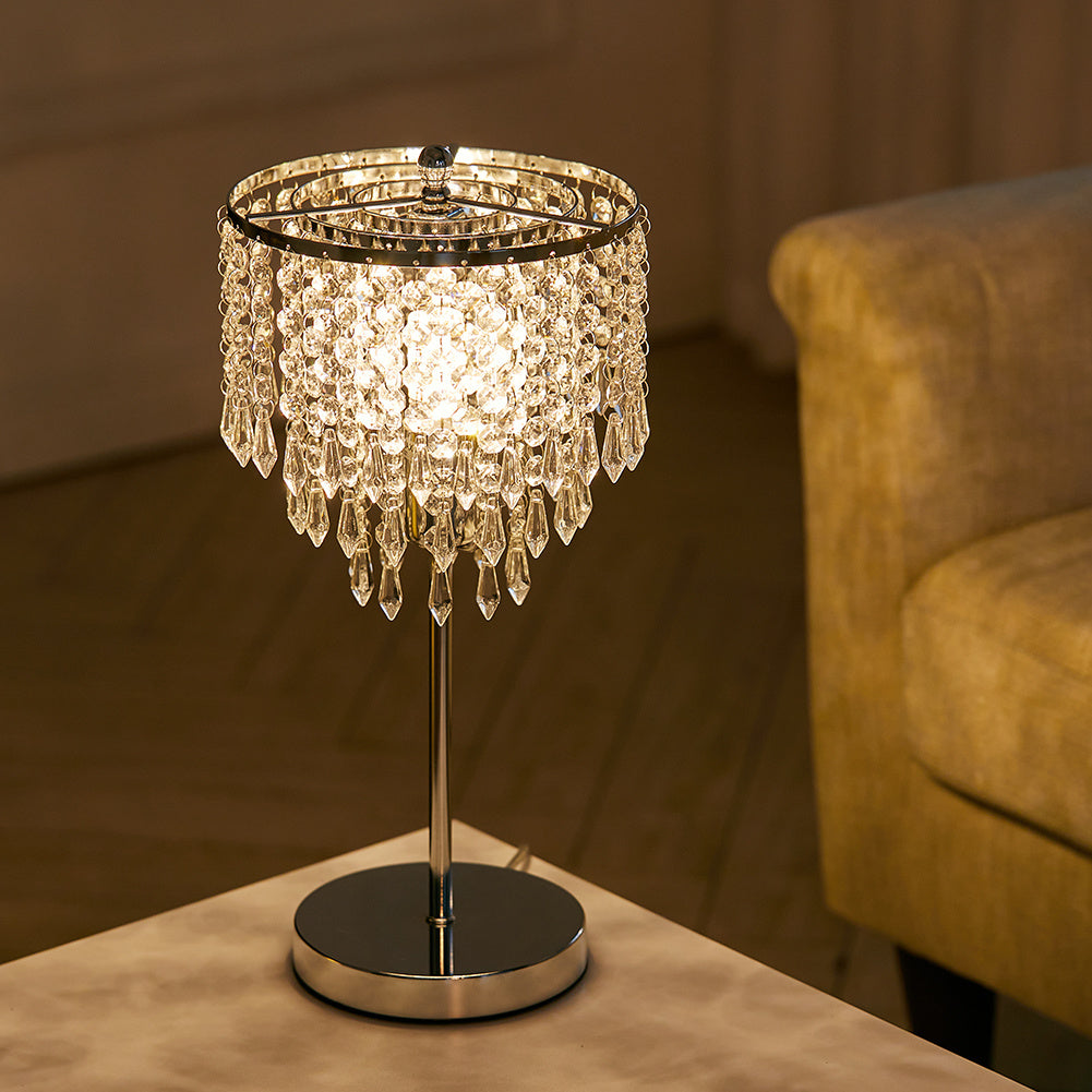 Modern Chrome and Crystal Shade Table Lamp