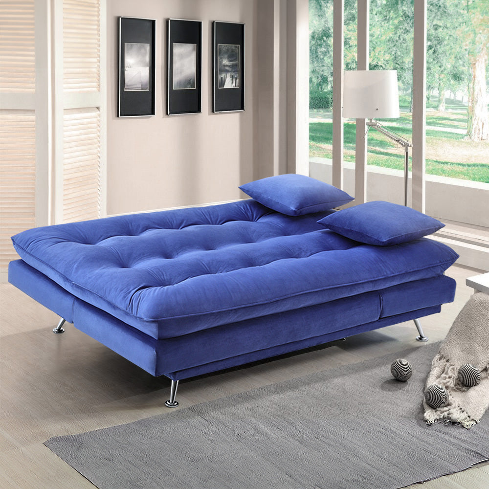 Blue Fabric Upholstered Tufted Sofa Bed