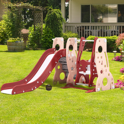 Red Kids Swing and Slide Set with Basketball Hoop