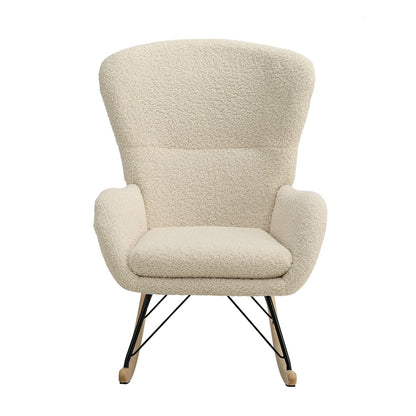 Beige Faux Wool Upholstered Rocking Chair