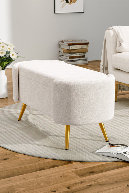 White 100cm W Luxurious Upholstered Accent Bench with Golden Legs