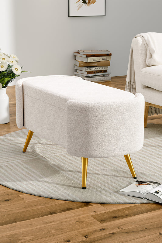 White 100cm W Luxurious Upholstered Accent Bench with Golden Legs