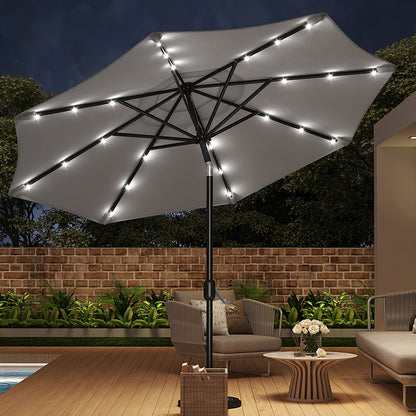 3M Large Garden LED Parasol Outdoor Beach Umbrella with Light Sun Shade Crank Tilt No Base, Light Grey
