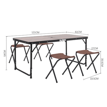 Brown Outdoor Foldable Picnic Table with Four Stools