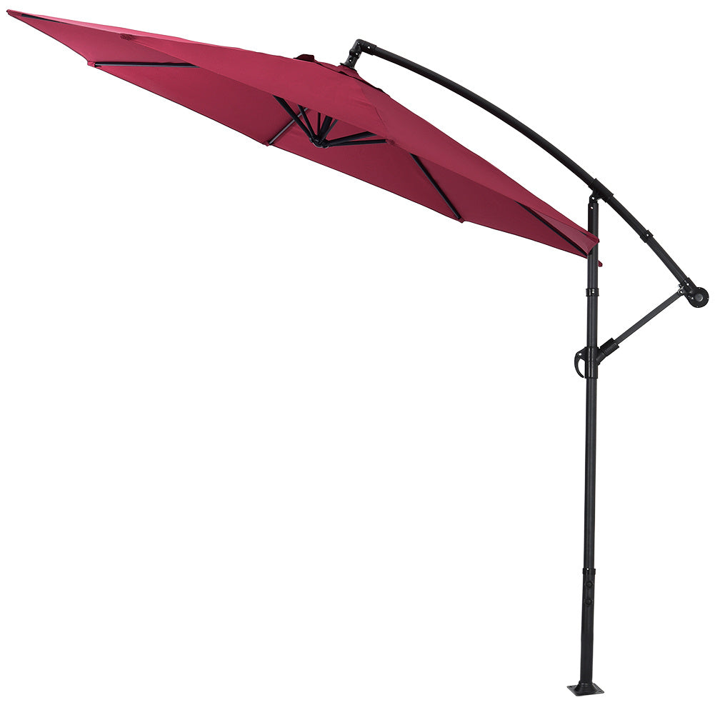 3M Banana Parasol Patio Umbrella Sun Shade Shelter with Fanshaped Base, Wine Red