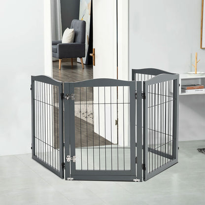 Grey 224cm 4 Panel Wooden Folding Pet Playpen