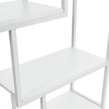 Six-tiered open bookcase storage shelf in white