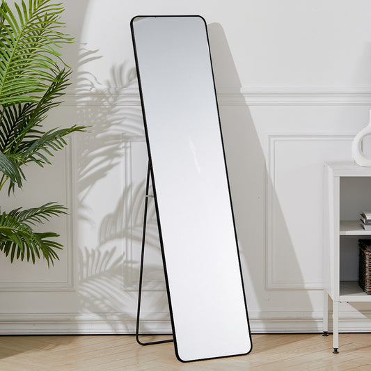 Modern Rectangular Metal Floor Mirror Black