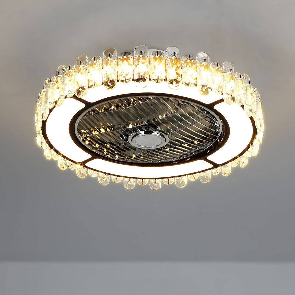 Round Crystal Flush Mount LED Ceiling Fan Light