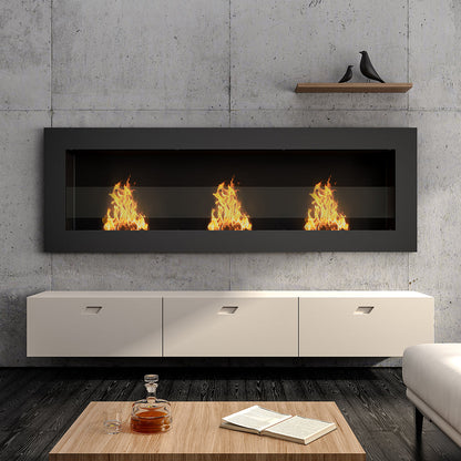 Indoor Wall Mounted Recessed Bio Ethanol Fireplace 120CM Black