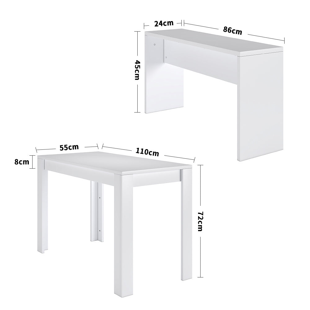 White Set of 3 Modern Dining Room Table and Benches