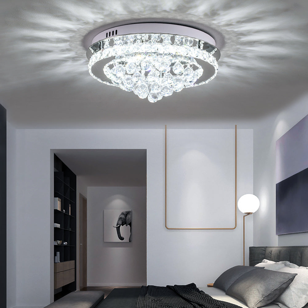 Modern Round LED Ceiling Light Crystal Chandelier Lamp, 40CM Cool White