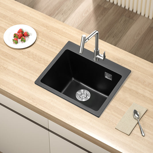 Black 55x49cm Quartz Undermount Kitchen Sink Single Bowl